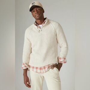 Lucky Brand Mens Nep Mock Neck Pullover Sweater Chunky Knit White Tweed Sz Large